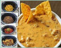 several bowls filled with different types of salsa and tortilla chips on the side