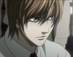 an anime character with long hair and blue eyes looking at the camera, wearing a tie