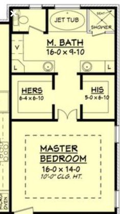 the floor plan for a two story house with an attached bathroom and living room area