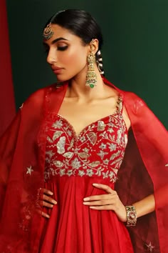 Buy Mahima Mahajan Red Yami Organza Anarkali With Dupatta Online | Aza Fashions Indian Gowns Dresses, Indian Wedding Wear, Trendy Dress Outfits