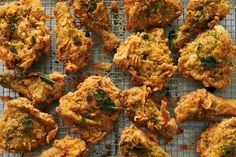 several fried food items on a cooling rack