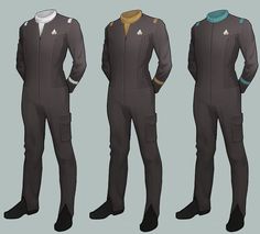 three different views of a man's space suit from the movie star trek ii