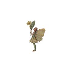 a fairy holding a flower in her hand and wearing a green outfit with yellow wings