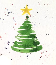 a watercolor painting of a green christmas tree