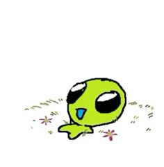 a green cartoon character laying on the ground with its eyes closed and nose wide open