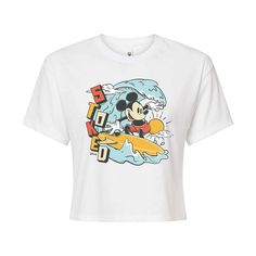 a white mickey mouse t - shirt with an image of the cartoon character on it