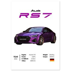 an ad for the new audi rs7, which is available in purple and black