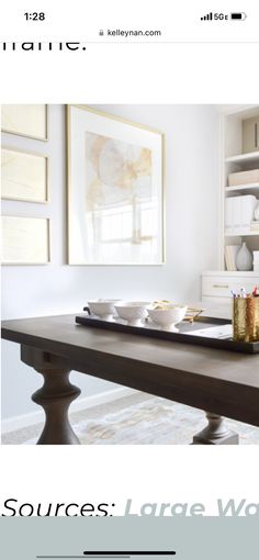 an image of a dining room table with dishes on it and the words sources large wall art