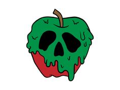 an apple with green and red spooky toppings on it's face