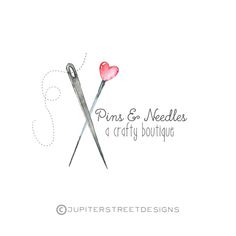 scissors and heart shaped paper with the words pens & needles crafty boutique