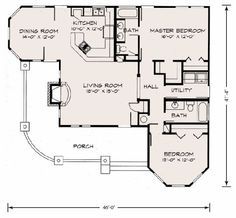 the floor plan for a two bedroom, one bath house with an attached living area