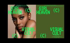 a woman with her hands on her face and the words girl heaven c in green