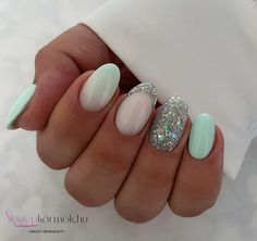 Nails Mint Green, Glitter Acrylic Nails, Mint Green Nails, Mint Nails, Soft Mint Green, Spring Acrylic Nails, Acrylic Nails Ideas, Soft Mint, Elegant Nail