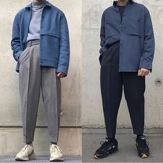 Tucked Shirt Outfit Male, Dress Shirt Half Tucked In, Korean Mens Style, Turtleneck Outfit Men Korean, Tucked In Shirt Outfit Men Korean, Blue Jacket Outfits, Half Tucked Shirt, Mens Fashion Classy, Look Vintage