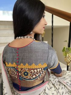 Striped Blouse Designs, Kalamkari Blouses, Choli Blouse Design