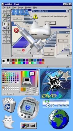 an image of a computer screen with many different items on it, including a plane and other