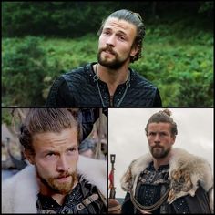 four different pictures of men with beards and hair in the same photo, one is wearing