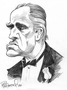 a black and white drawing of a man in a tuxedo