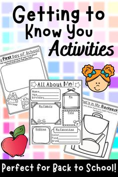 the back to school activity pack is shown with an apple and other items on it