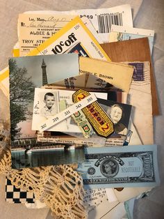 an assortment of old and new items from the past, including newspapers, papers, and other things