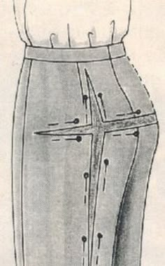 a drawing of a skirt with buttons on the front and side, in black and white