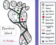 the map to barefoot island is shown in two separate sections, one with a red cross on it