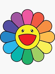 a colorful flower with a smiley face drawn on the center and bottom part of it