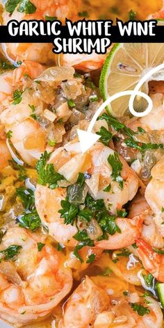 garlic white wine shrimp with lemon and parsley