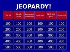 a table with the words jeopardy on it