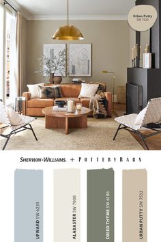 the living room is painted in neutrals and shades of gray, beige, and white