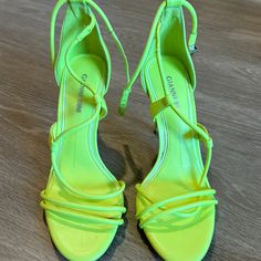 Never Worn - Gianni Bini Neon Yellow Ankle Strap Heels Sandals Us Women's Size 7 Yellow Sandals With 4-inch Heel For Summer, Lime Green Heels For Spring Party, Yellow Heels With 4-inch Heel For Spring, Spring Yellow Heels With 4-inch Heel, Yellow Pointed Toe Sandals For Spring, Spring Yellow Pointed Toe Sandals, Yellow Evening Sandals For Spring, Lime Green Heels For Spring, Lime Green Open Toe Party Heels