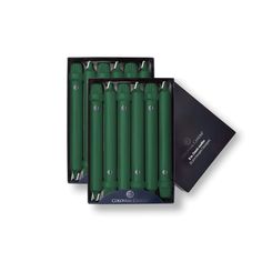 six green batteries in a black box