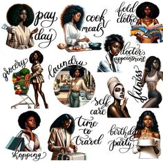 many different pictures of women with words on them