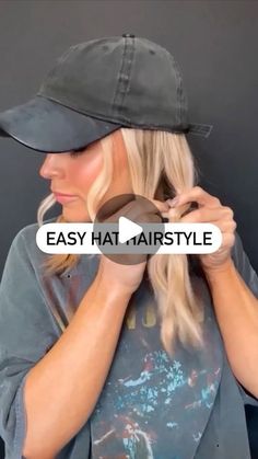 SAMANTHA HARMAN | HAIR TUTORIALS | HAIRSTYLIST EDUCATION on Instagram: "easy hat hairstyle for when just don’t feel like washing!⁣
⁣
tag someone who would love this look!⁣
⁣
@behindthechair_com @thebtcteam @beautylaunchpad @hairbrained_official @sephora @ultabeauty #hairstyle #hairideas #easyhairstyles #hairinspo #hairtutorial #behindthechair #thebtcteam #heatlesscurls #healthyhair #samanthasbeautyconfessions #hairbrained #beautylaunchpad #modernsalon #sephora #ultabeauty #hairtrends #hairtutorials #hathair #dirtyhair #hairideas" Rainy Day Hat Hairstyles, Easy Hairstyles With A Hat, Easy Hair Styles With Hat, Sunhat Hairstyle Beach Hats, Ways To Wear Your Hair With A Hat, Hairstyles For Cowboy Hats, Women’s Baseball Hat Hairstyles, Pigtails With Hat, Hat Hairstyles Medium Length