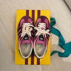 Gucci X Adidas Pink Velvet Gazelles. They Are New (Only Worn When Tried On In Store). Slight Manufacturing Defect On Back Of Heel. They Are Listed For Under Retail For That Reason. Men’s 3.5 - Fit A Us Women’s 5. Someone Purchased Them & Cancelled The Order. This Is A Re-List. They Are Available. Gucci Pink Sneakers With Round Toe, Gucci Low-top Pink Sneakers, Gucci Pink Low-top Sneakers, Gucci Designer Pink Sneakers, Pink Gucci Leather Sneakers, Pink Leather Gucci Sneakers, Sporty Pink Gucci Sneakers, Designer Pink Gucci Sneakers, Pink Designer Gucci Sneakers