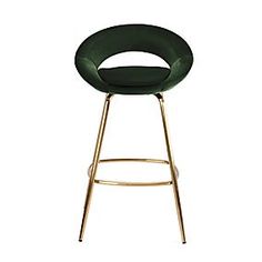 an image of a bar stool with a green seat and gold frame on white background