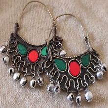 Warm Red, Circular Pattern, Oxidized Silver, Light Weight Earrings, Traditional Style, Vintage Jewelry