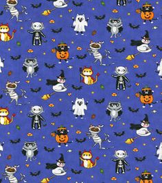 a blue background with lots of halloween characters on it