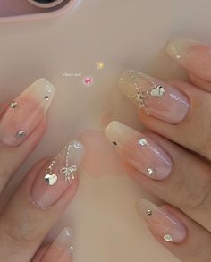 Wedding Nails Bridesmaid Square, Nail Beads Designs, Nail Designs Asian, Gem Nail Designs, Purple Glitter Nails, Asian Nails, Punk Nails, Subtle Nails