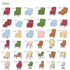 the different types of chairs are shown in this diagram, and each chair has its own color