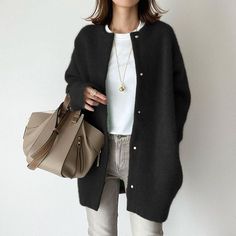 Women's Colorful Autumn Super Soft Knitted Slimming Coats – Angelfernanda Black Buttoned Cardigan For Everyday, Black Cardigan With Buttons For Everyday, Cozy Black Button-up Outerwear, Black Long Sleeve Sweater Coat With Buttons, Black Button Closure Sweater Coat For Fall, Black Casual Acrylic Cardigan, Black Sweater Coat With Button Closure For Fall, Black Casual Sweater Coat For Winter, Cozy Black Acrylic Outerwear