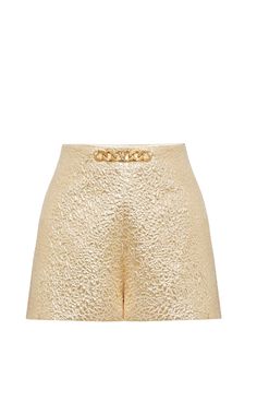 ValentinoVLogo Chain Tailored Shorts - Runway Catalog Luxury Shorts With Belt Loops, Elegant Formal Shorts With Belt Loops, Gold Formal Bottoms, Luxury Formal Summer Bottoms, Luxury Summer Formal Bottoms, Summer Formal Luxury Bottoms, Chic High-waisted Shorts For Evening, Luxury Gold Formal Bottoms, Elegant Gold Bottoms For Summer