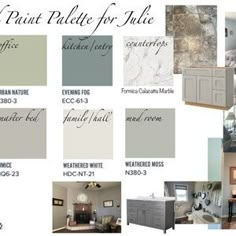 the interior paint palette for hues is shown in several different styles and colors, including gray