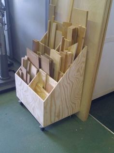 a bunch of wood is stacked up in a holder