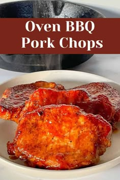 oven bbq pork chops on a white plate