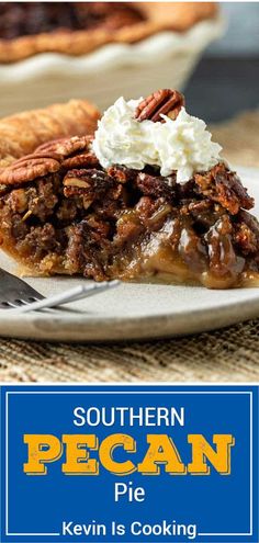 a piece of pecan pie on a plate with a fork