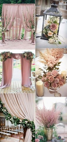 wedding decor with pink flowers and greenery