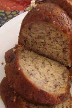 slices of banana bread on a white plate