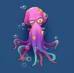 an octopus is floating in the water with bubbles