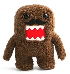 a brown stuffed animal with a fake moustache on it's face and mouth